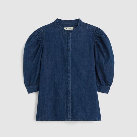 Madewell Denim Puff Sleeve Band Collar Shirt size 8 - Picture 1 of 4